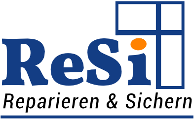Logo von ReSi in Blau mit einem orangefarbenen Punkt über dem Buchstaben "i", daneben ein grafisches Element, das ein Fensterkreuz andeutet.